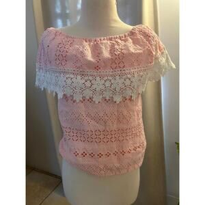 Opin Pink Broderie Anglaise Milkmaid Top Off-Shoulder Lace Cottagecore Coquette